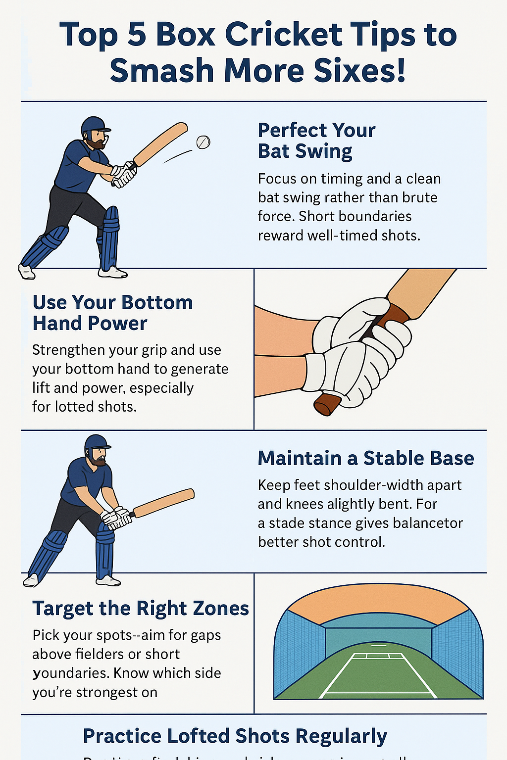 Cricket coach showing player the correct bat swing technique for powerful shots