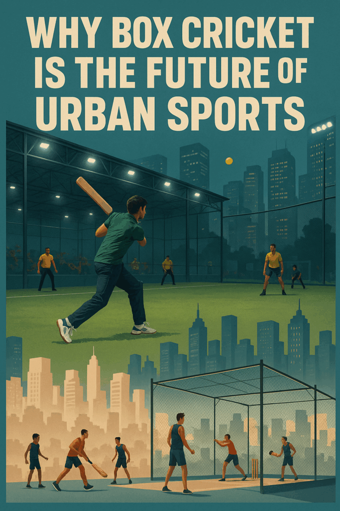 Urban youth playing box cricket in a high-rise city sports arena